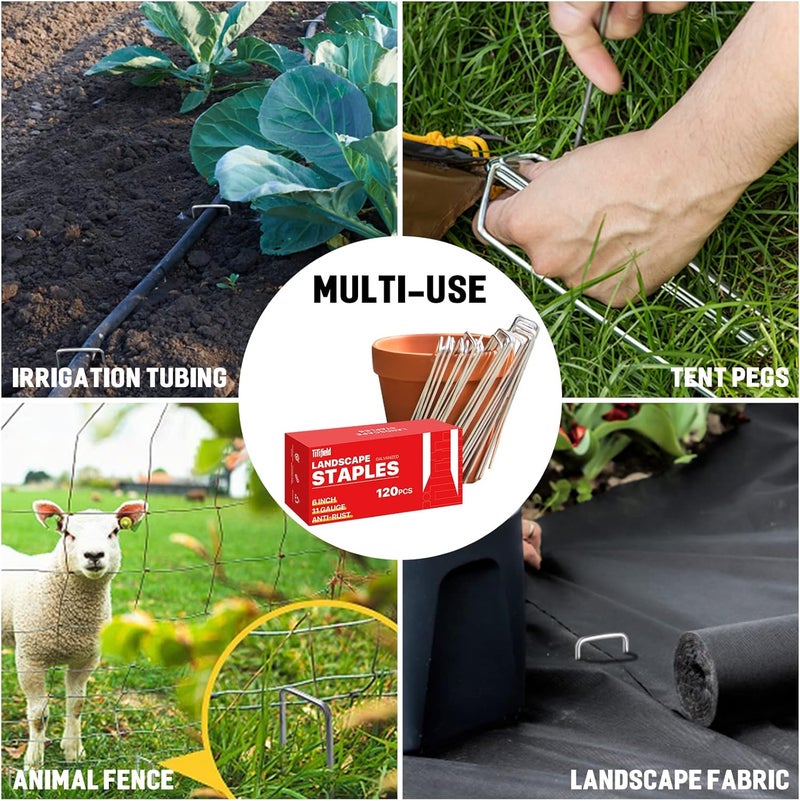 TiTifield Landscape Staples 6 Inch 120 Pack 11 Gauge Galvanized Landscaping Fabric Pins Anti-Rust SOD Staples Ground Stakes for Securing Rrigation Tubing, Fence, Weed Barrier, Ground Cover - Image 5